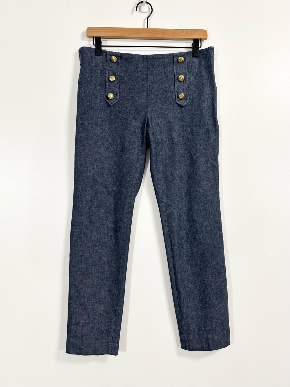 Banana Republic Chambray Blue Sloan Fit Sailor Pants with Gold Buttons Sz 6 - Picture 5 of 13